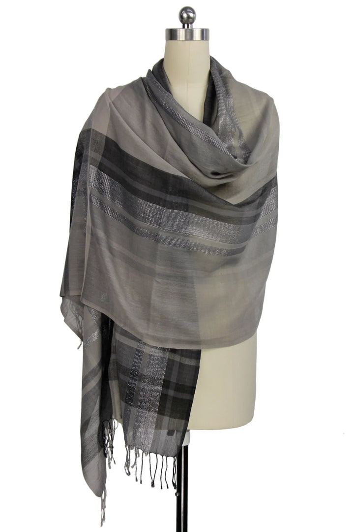 Metallic Multi Stripe Scarf Light Gray