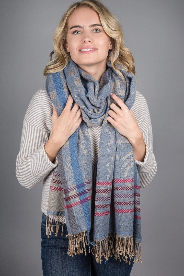 Reversible Denim Mixed Print Scarf Light Sky Blue