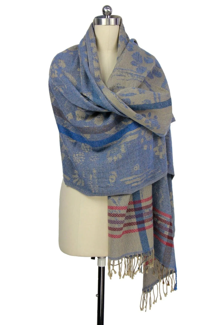 Reversible Denim Mixed Print Scarf Corn Flower Blue