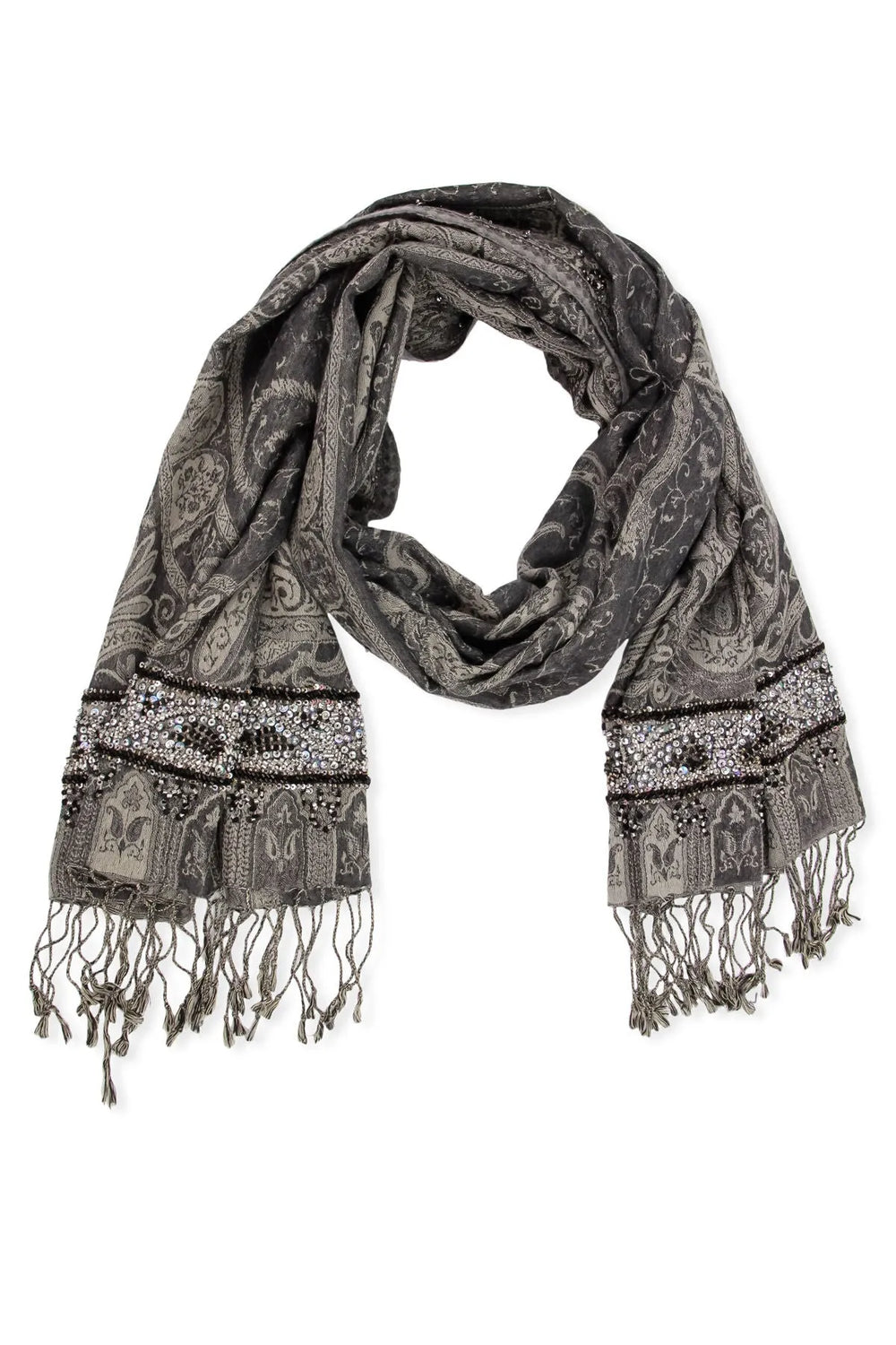 Hand Embroidered Ikat Scarf Dim Gray