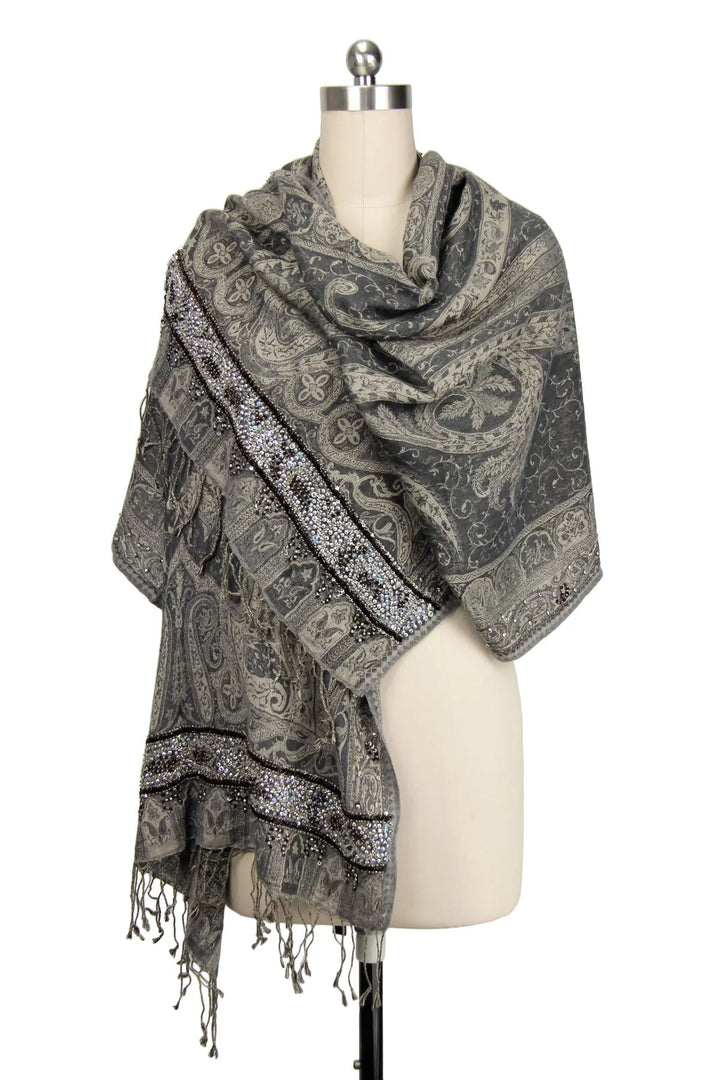 Hand Embroidered Ikat Scarf Dim Gray