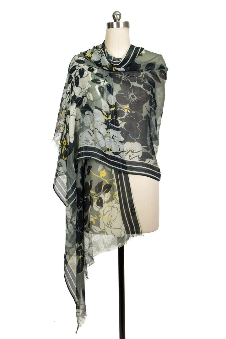 Dark Green Floral Scarf Dark Khaki