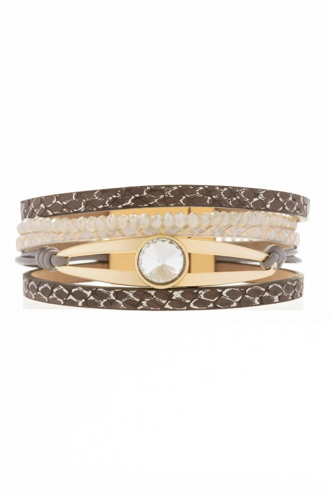 Crystal Adorned Leather Bracelet Burly Wood