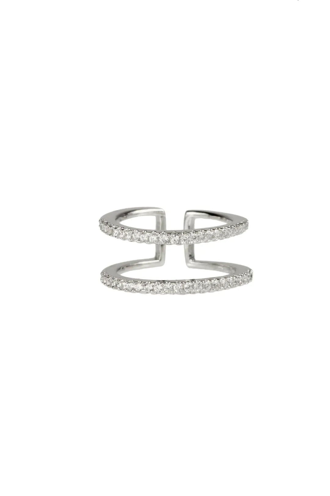 Two Line Rhinestone Ring Silver