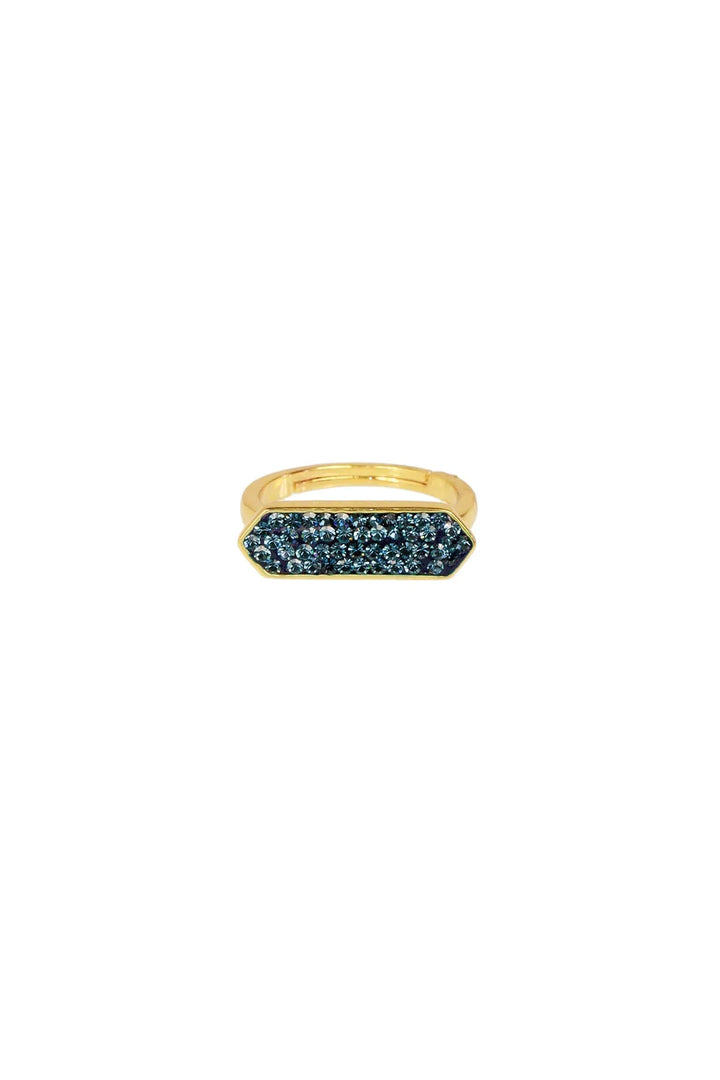 Crystal Bar Gold Plated Ring Sky Blue