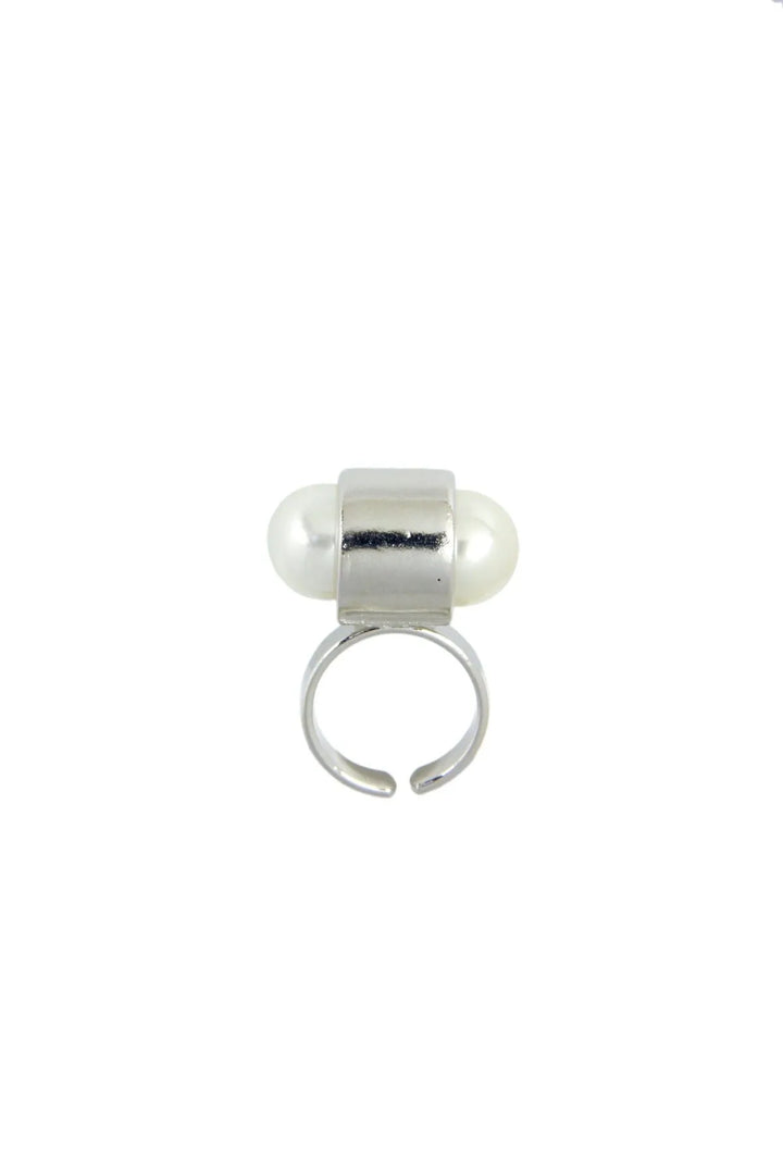 3D Pearl Ring with Metal Accent White