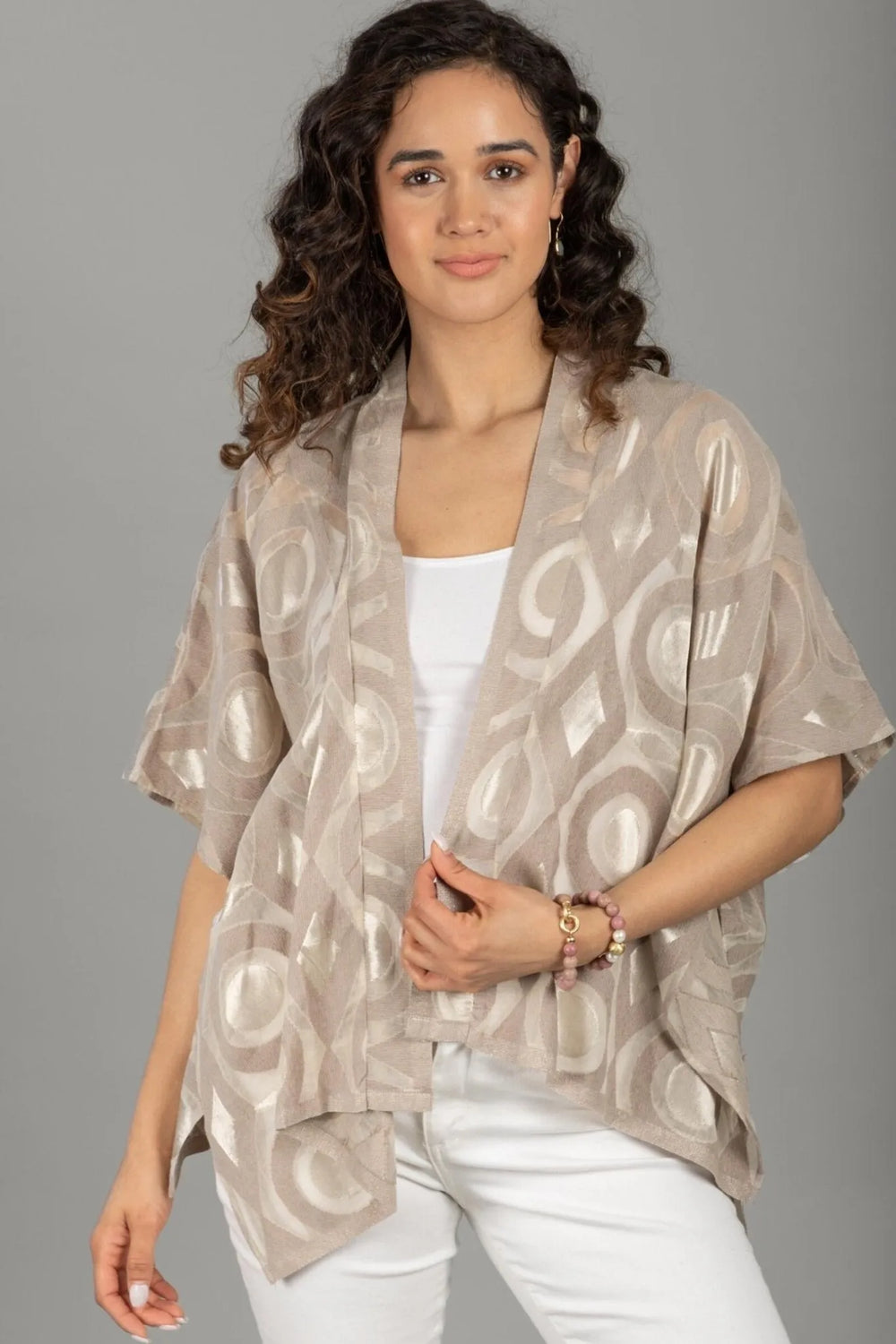 Geometric Cotton Short Poncho Wheat