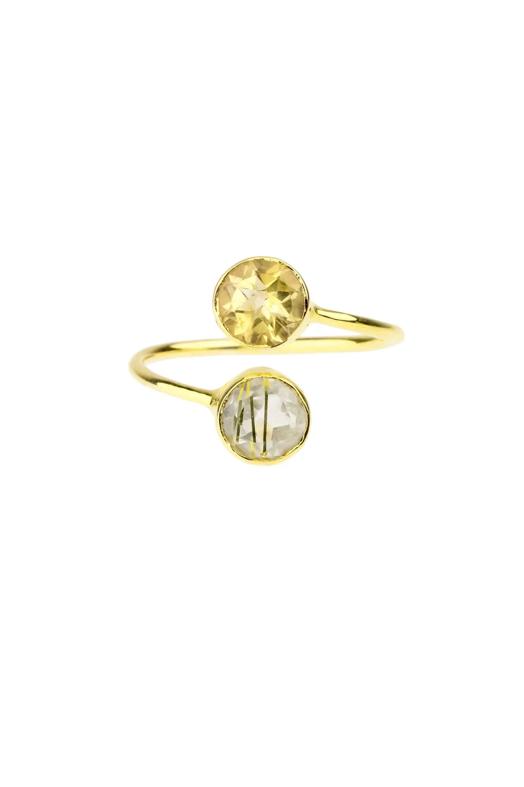 Double Gem Ring Citrine and Golden Rutilated Khaki