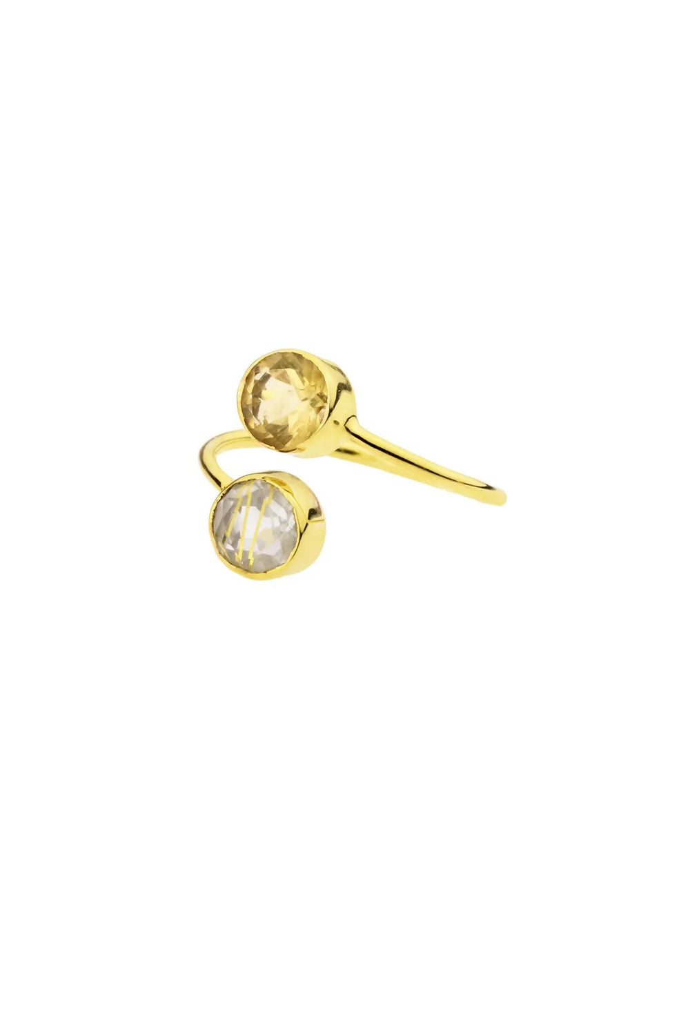 Double Gem Ring Citrine and Golden Rutilated Khaki