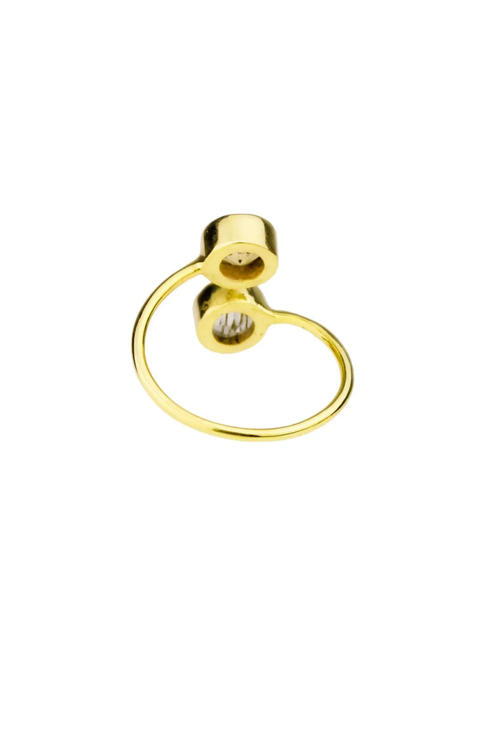 Double Gem Ring Citrine and Golden Rutilated Khaki