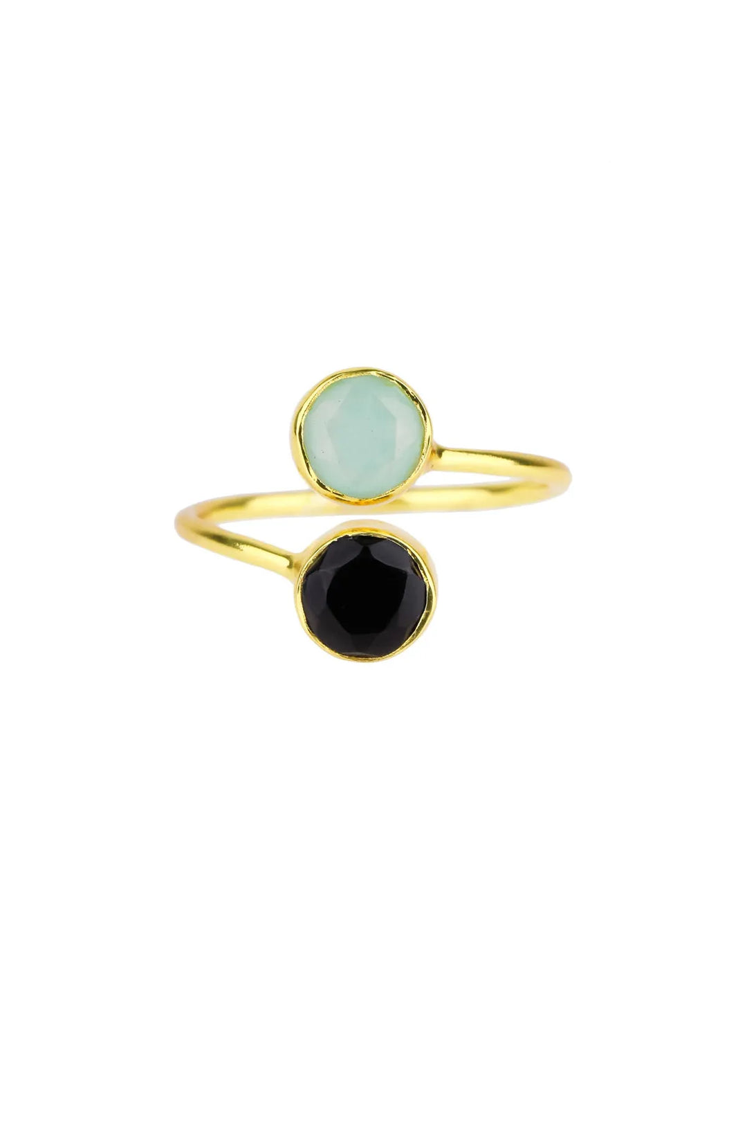 Double Gem Ring Aqua and Black Onyx Black