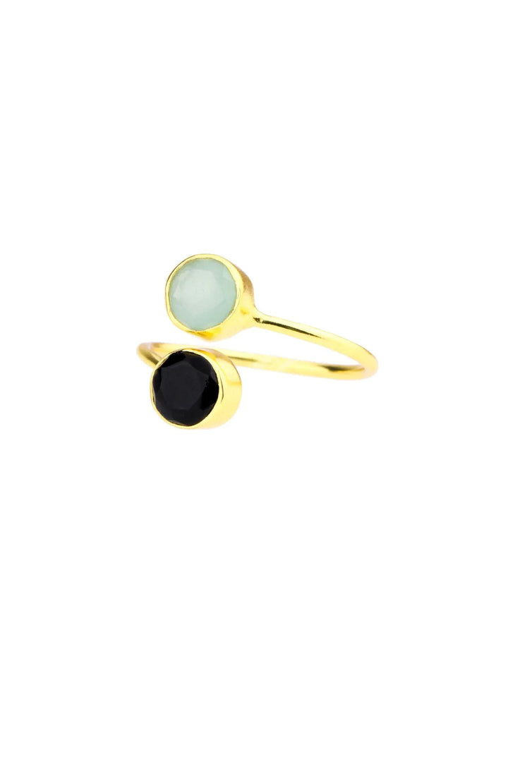 Double Gem Ring Aqua and Black Onyx Black