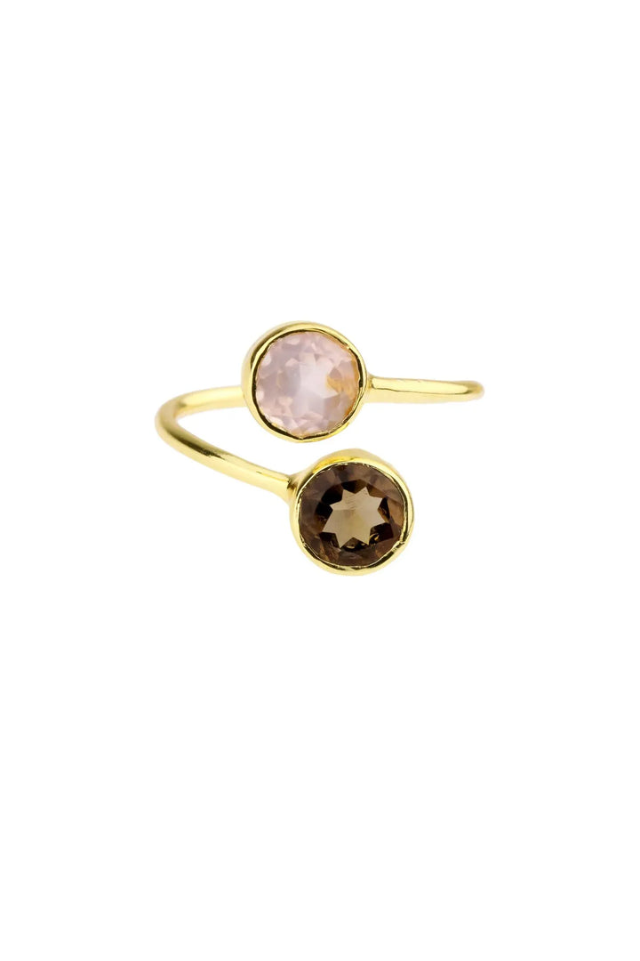 Double Gem Ring Smoky Topaz & Rose Quartz Sienna