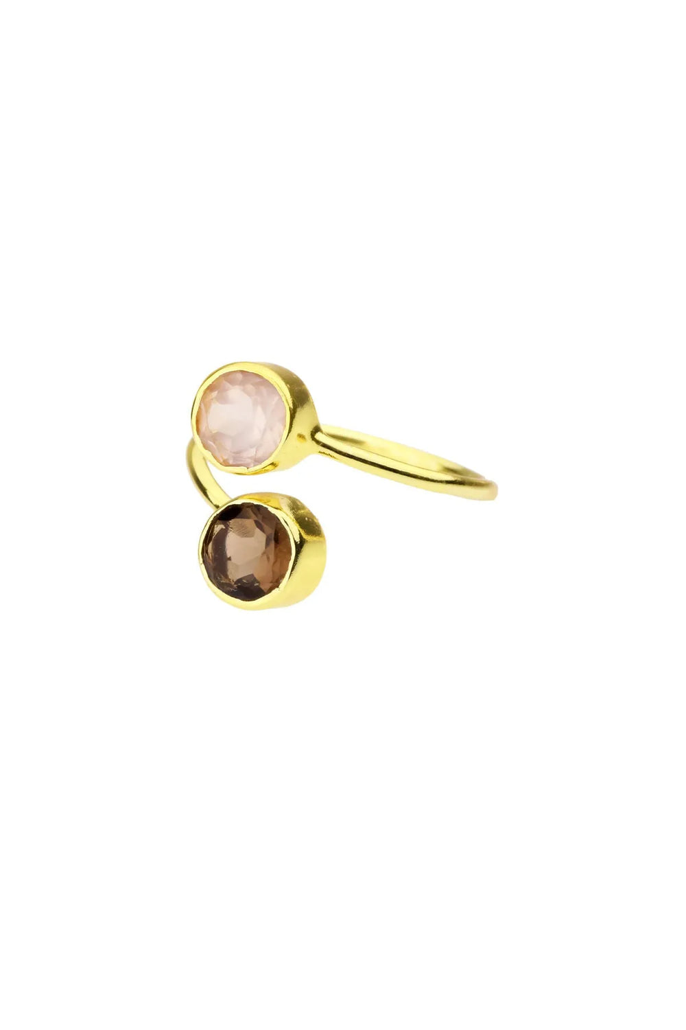 Double Gem Ring Smoky Topaz & Rose Quartz Sienna