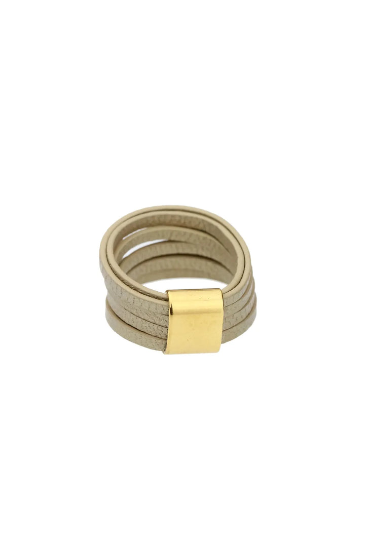 Leather Metallic Ring Pale Golden Rod