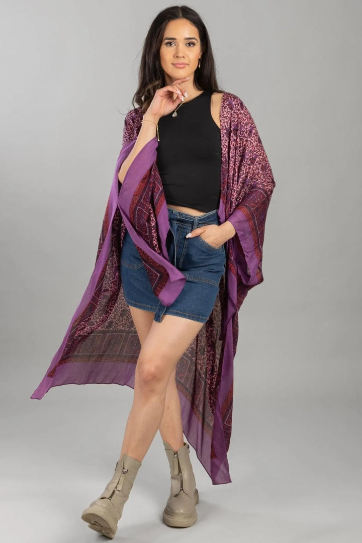 Tapestry Print Kimono Dark Orchid