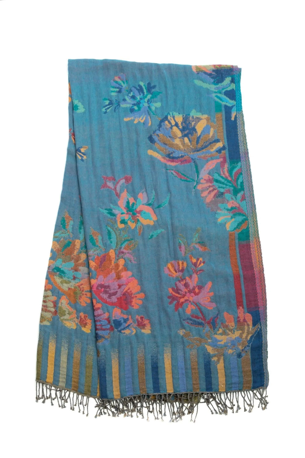 Cool-Toned Floral Scarf Sky Blue