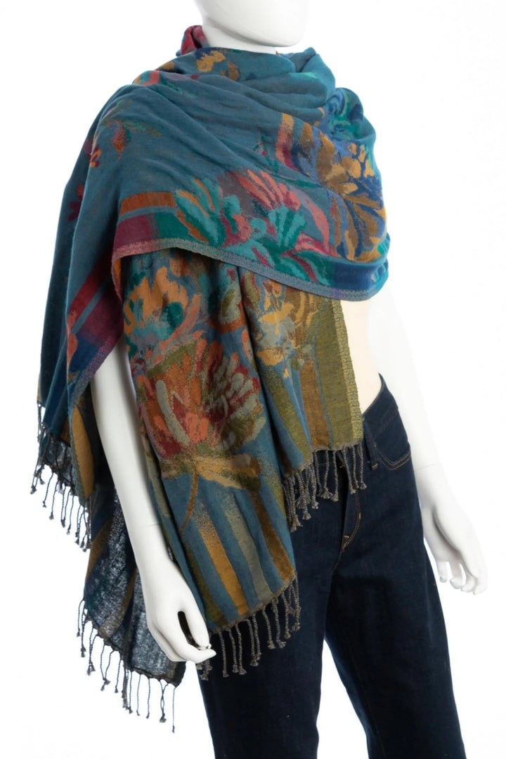 Cool-Toned Floral Scarf Sky Blue