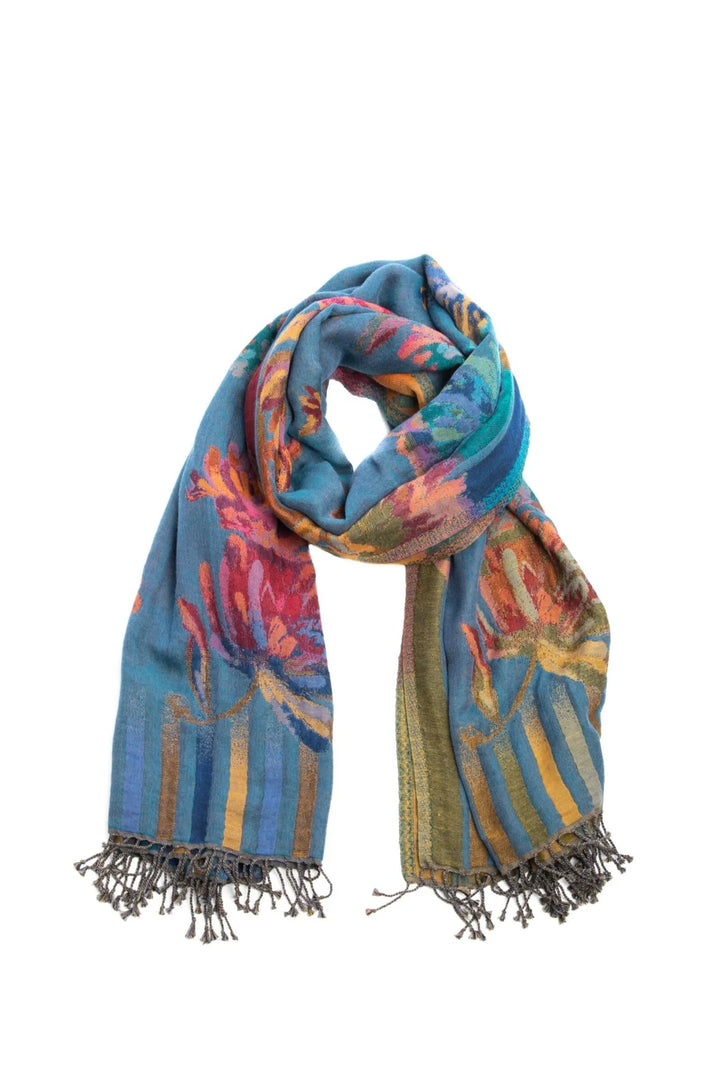 Cool-Toned Floral Scarf Sky Blue