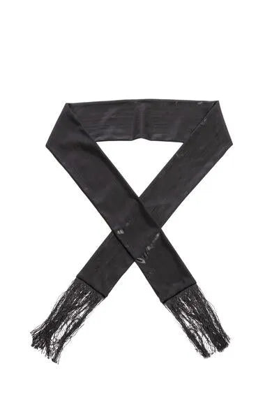 Hand Stitched Skinny Tassels Scarf Black