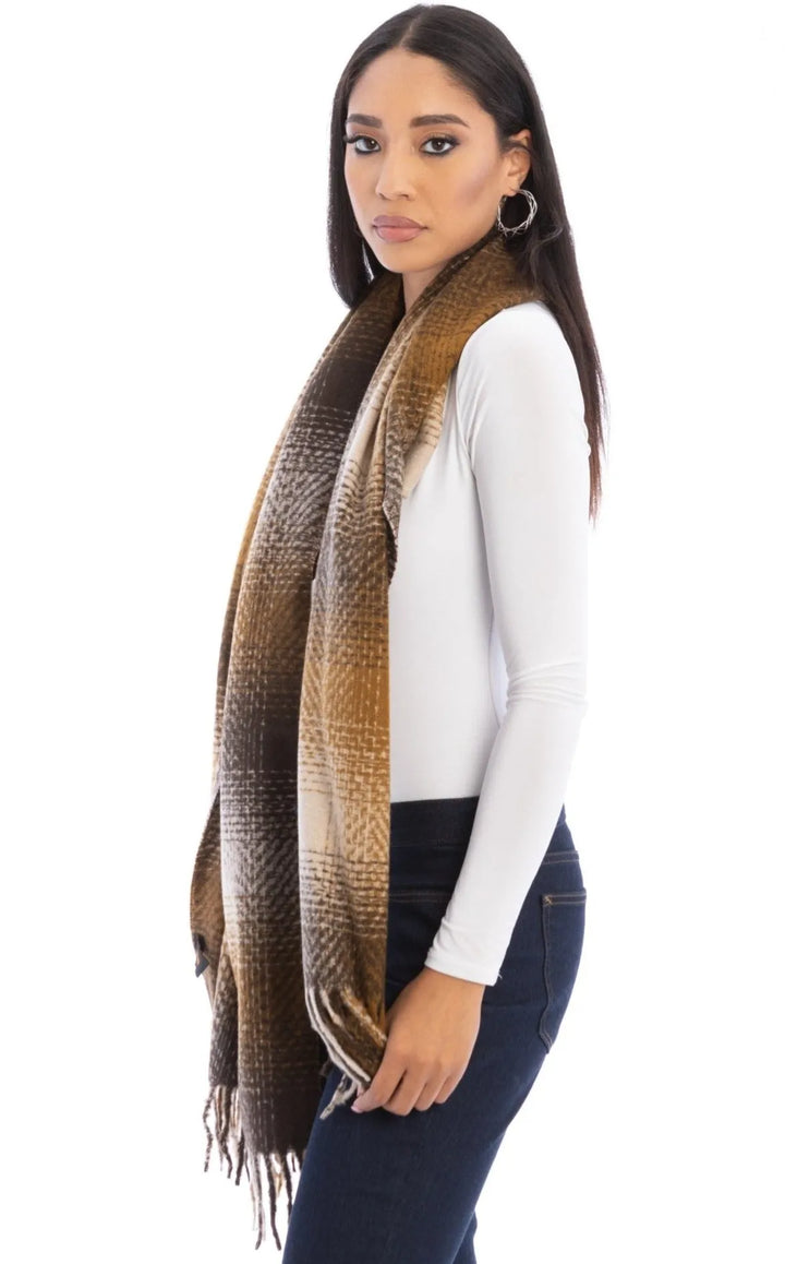 Multi Plaid Throw Scarf Saddle Brown