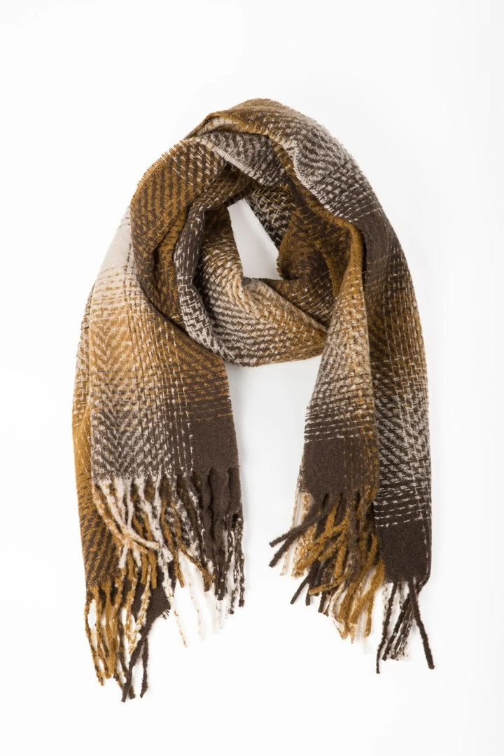 Multi Plaid Throw Scarf Saddle Brown