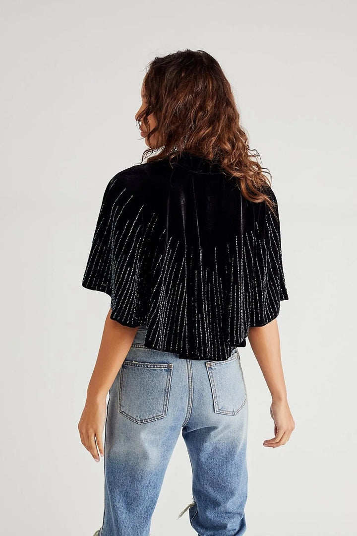 Velvet Crush Embellished Capelet Black