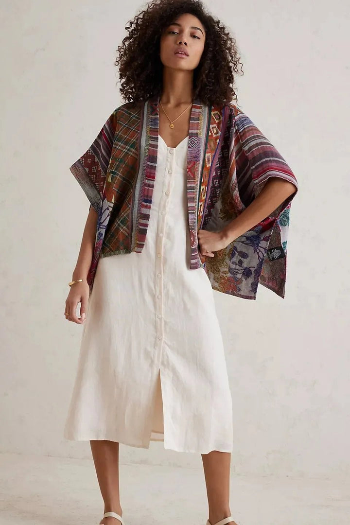 Floral Geometric Short Poncho Dark Multi