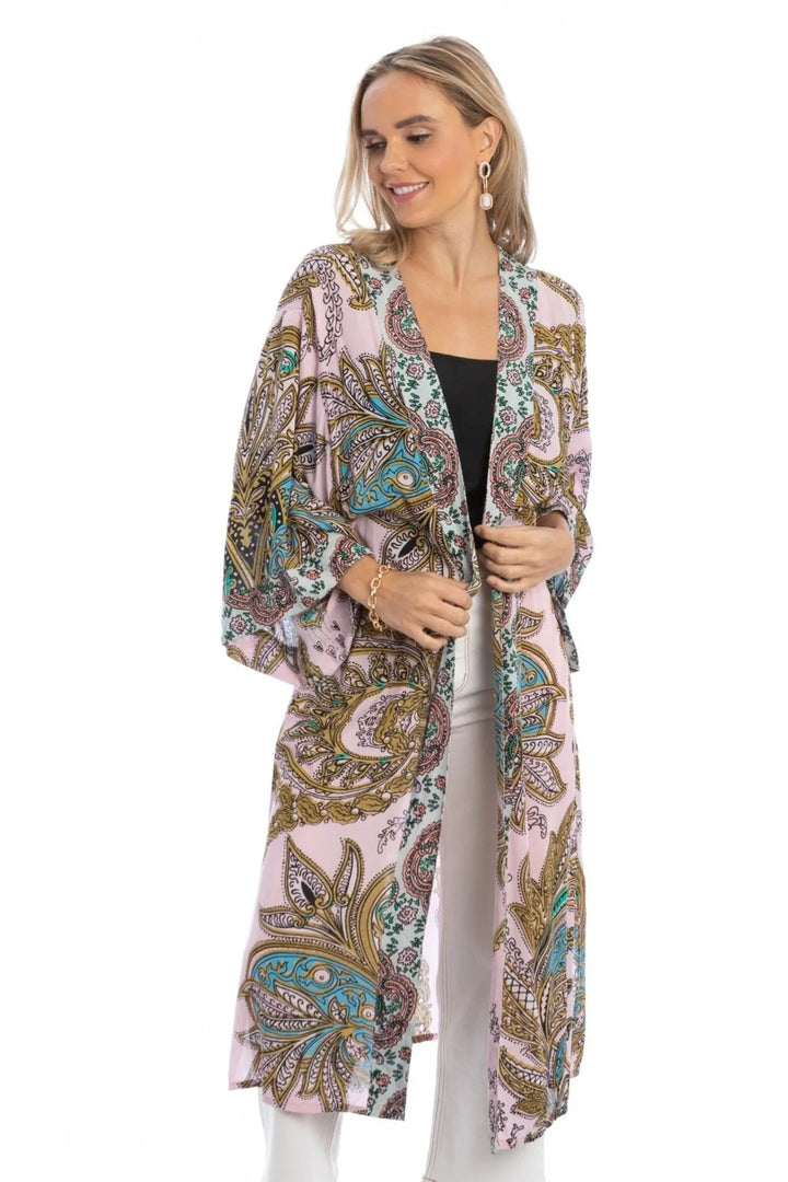 Regal Medallion Printed Midi Duster Kimono Pink