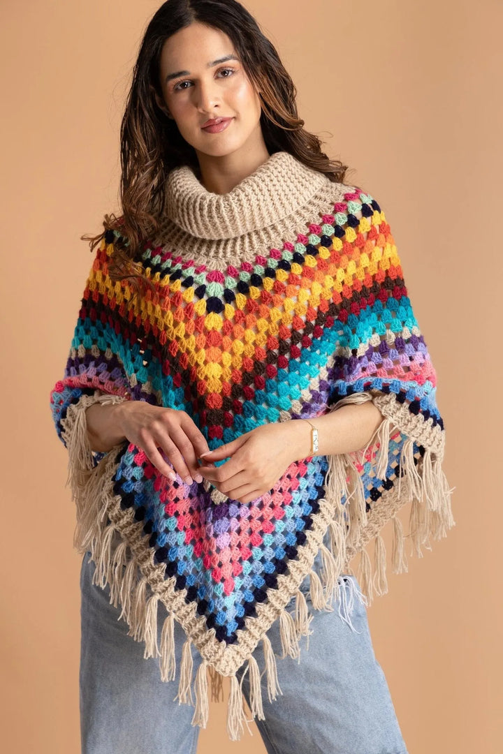 Earth To Sky Crochet Poncho Beige