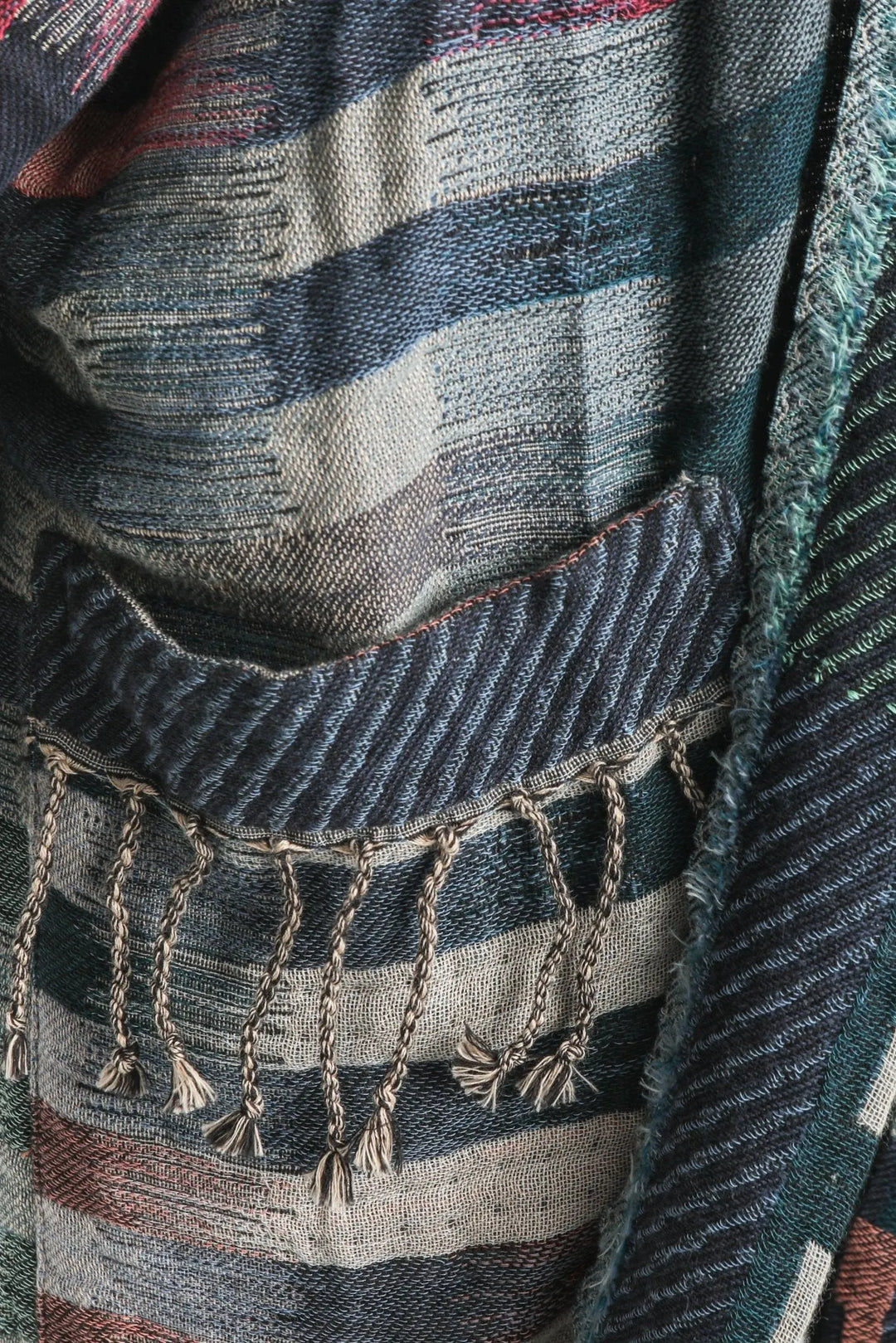 Cotton Retro Striped Fringe Long Jacket Gray