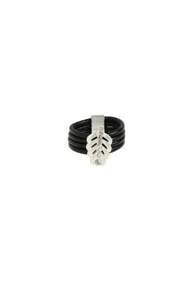 Leaf Cord Ring Black