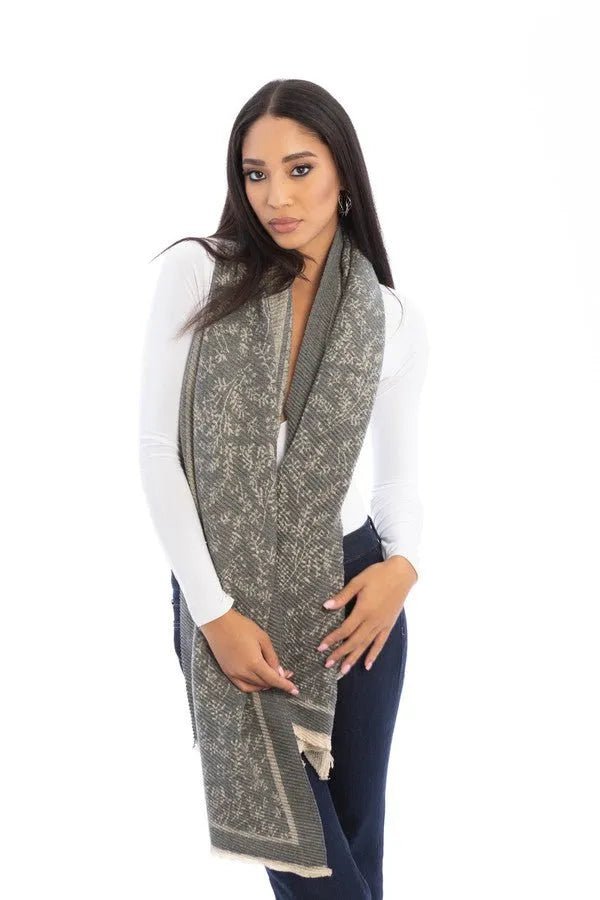 Crinkle Floral Reversible Scarf Slate Gray