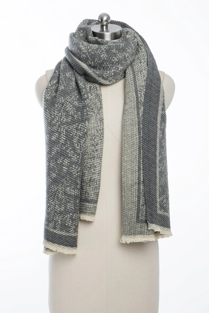 Crinkle Floral Reversible Scarf Slate Gray