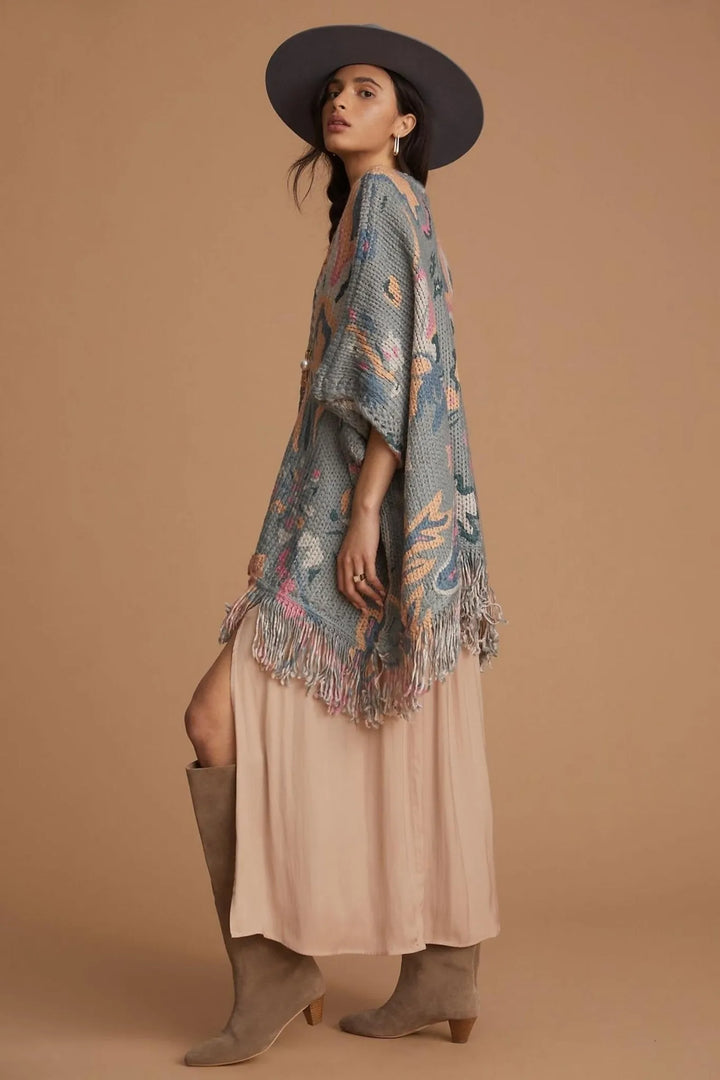 Elora Knit Tassel Kimono Gray