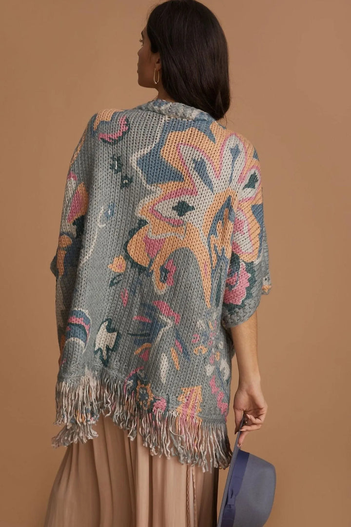 Elora Knit Tassel Kimono Gray