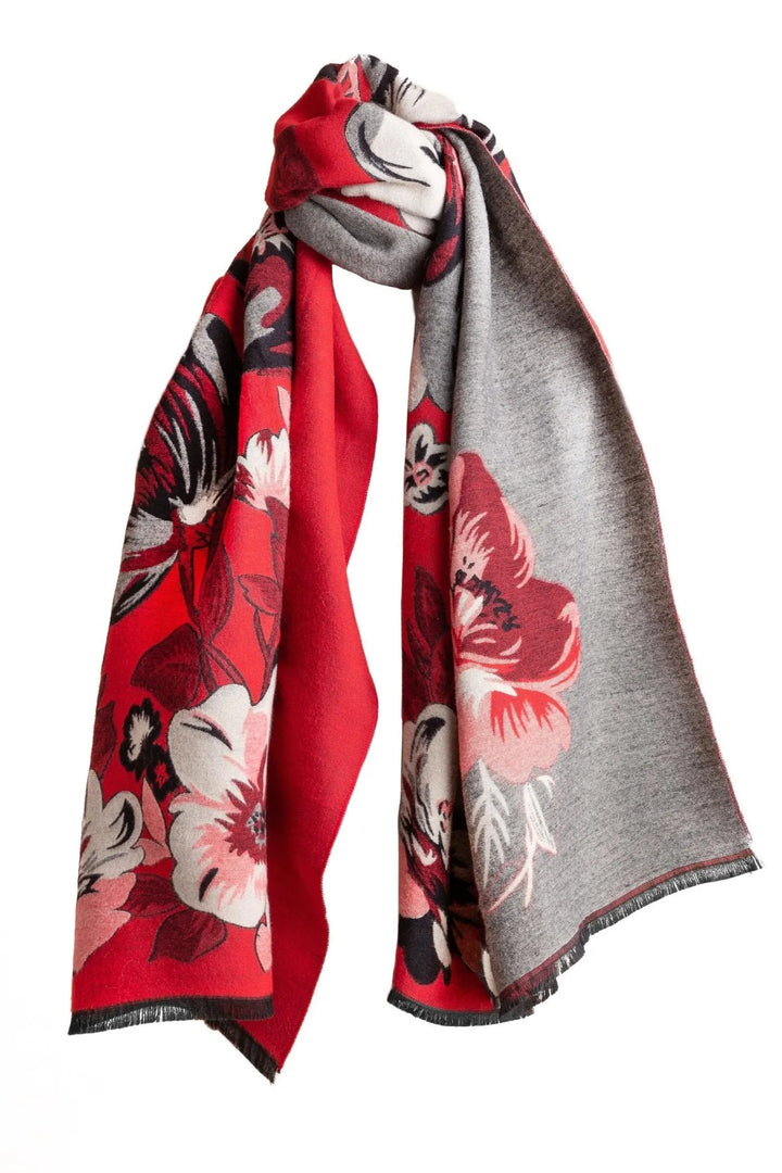 Flower Bloom Reversible Scarf Red