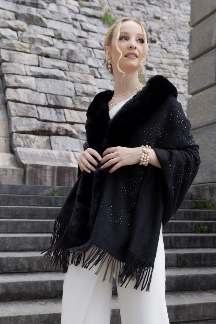 Faux Fur Crystal Ripples Scarf Black