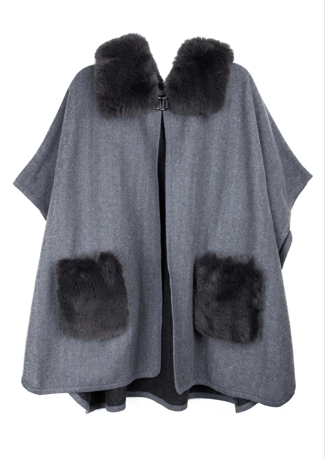 Delilah Faux Fur Pocketed Kimono Dark Gray