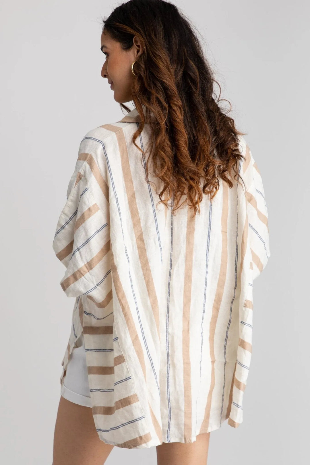 Oversized Striped Linen Cotton Shirt Ivory