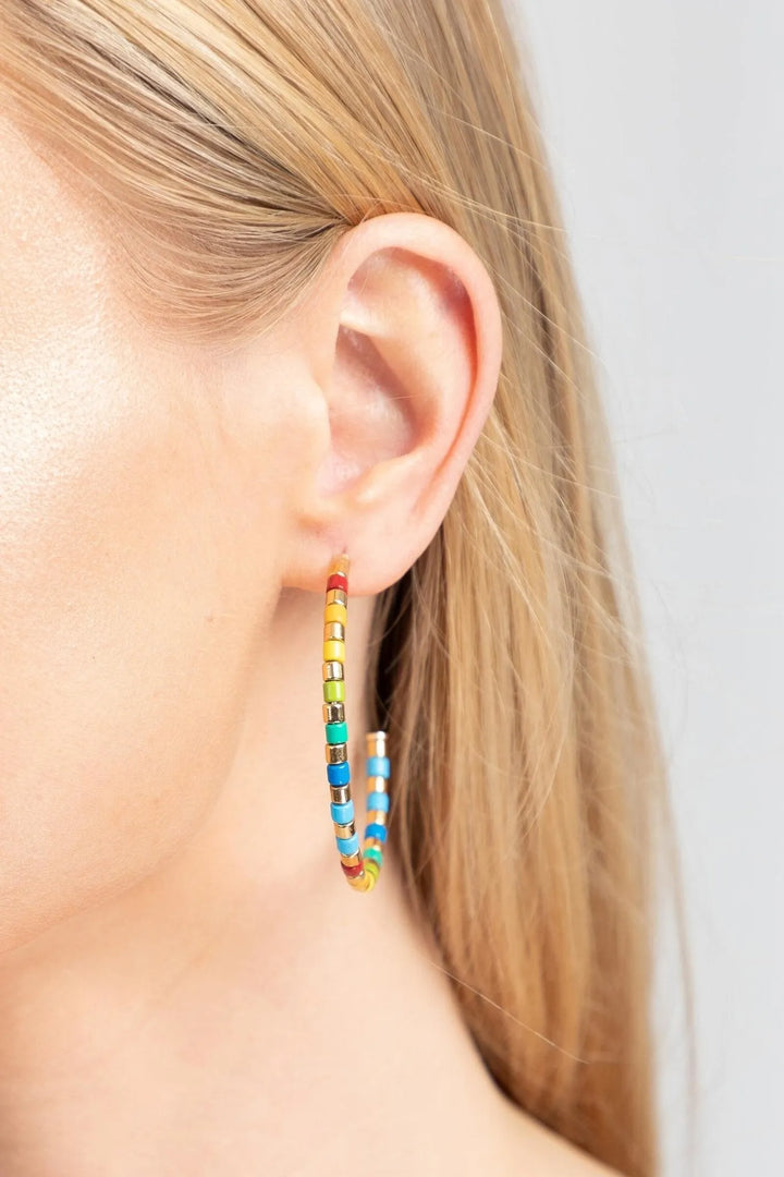 Golden Rainbow Hoop Earrings Light Multi