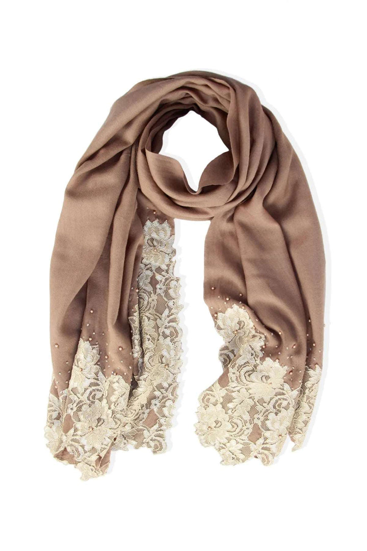 Beaded Floral Embroidered Scarf Rosy Brown
