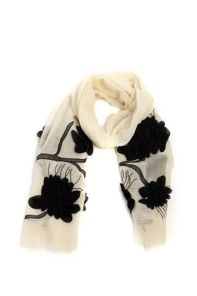 Embellished Palm Leaf Scarf Ivory