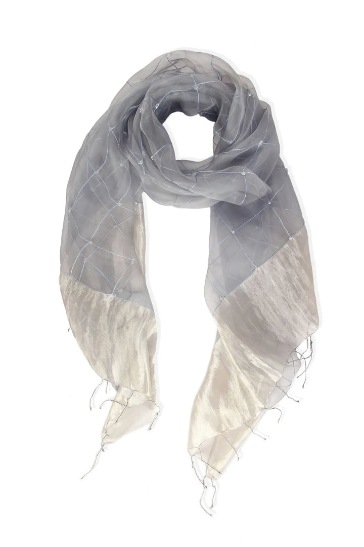 Embroidered Silk Fringed Scarf Light Slate Gray