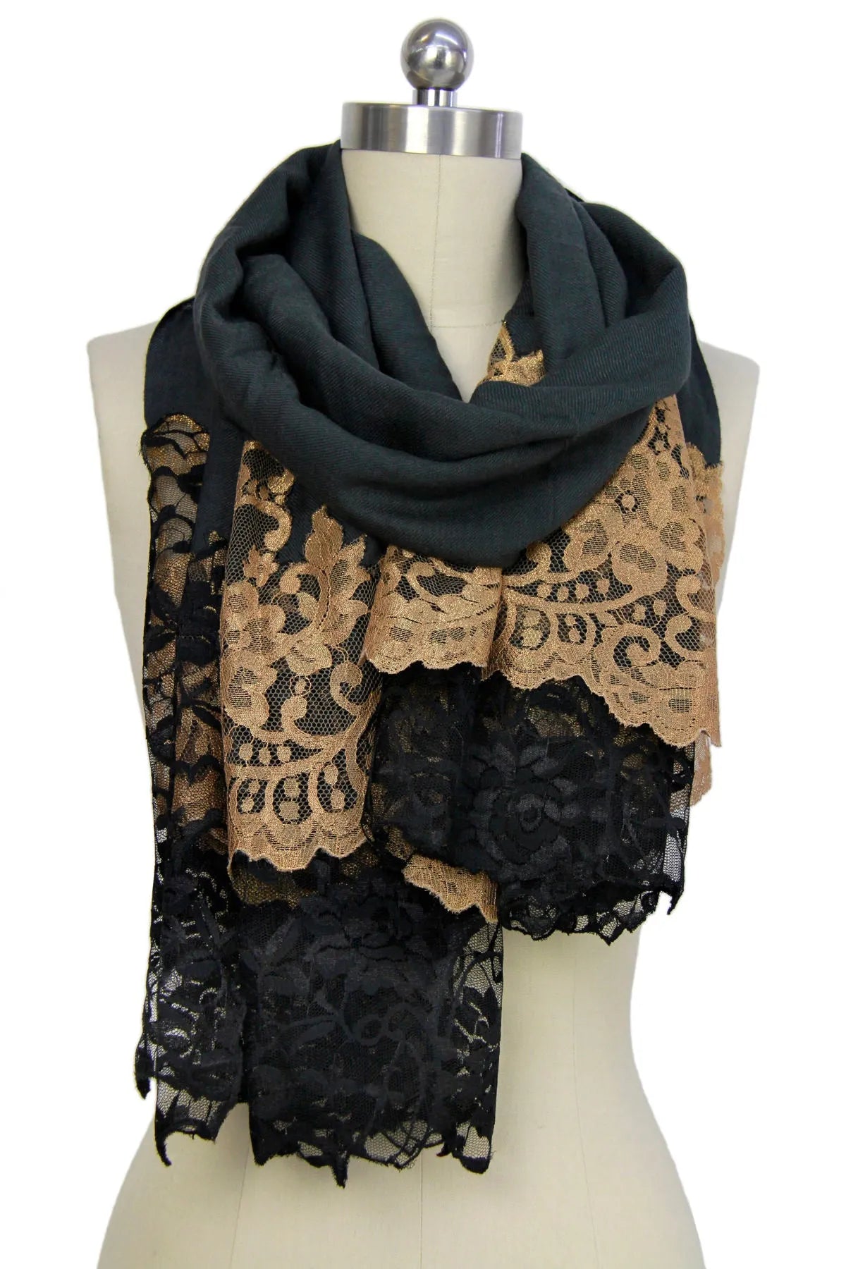 Black and Gold Lace Scarf  SAACHI