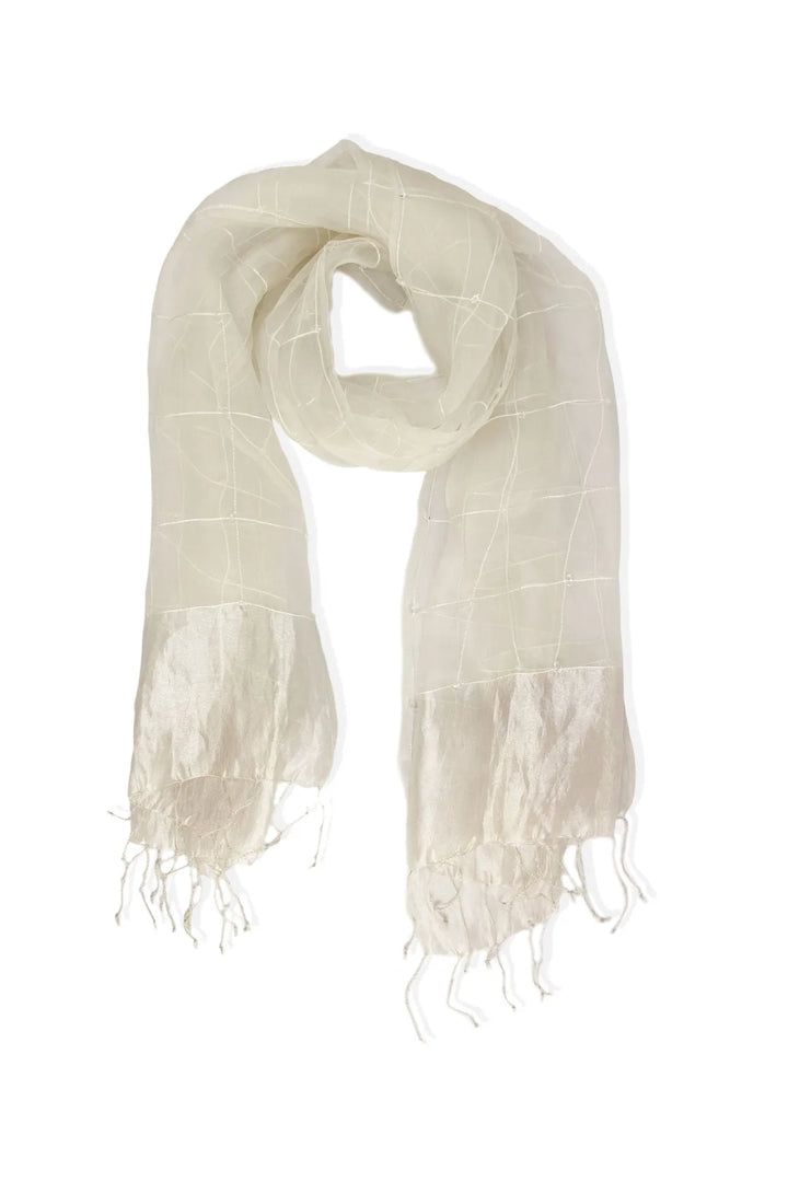 Embroidered Silk Fringed Scarf Corn Silk