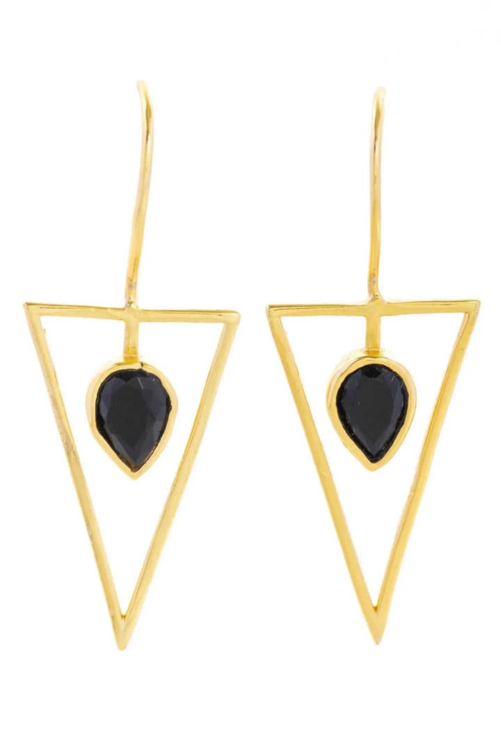 Minimalist Gemstone Drop Earring Black