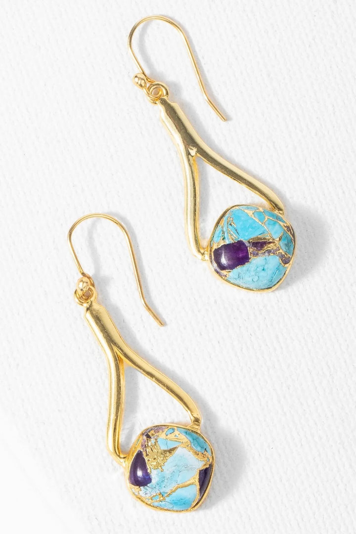 Turquoise Mojave Dangle Earrings Gold