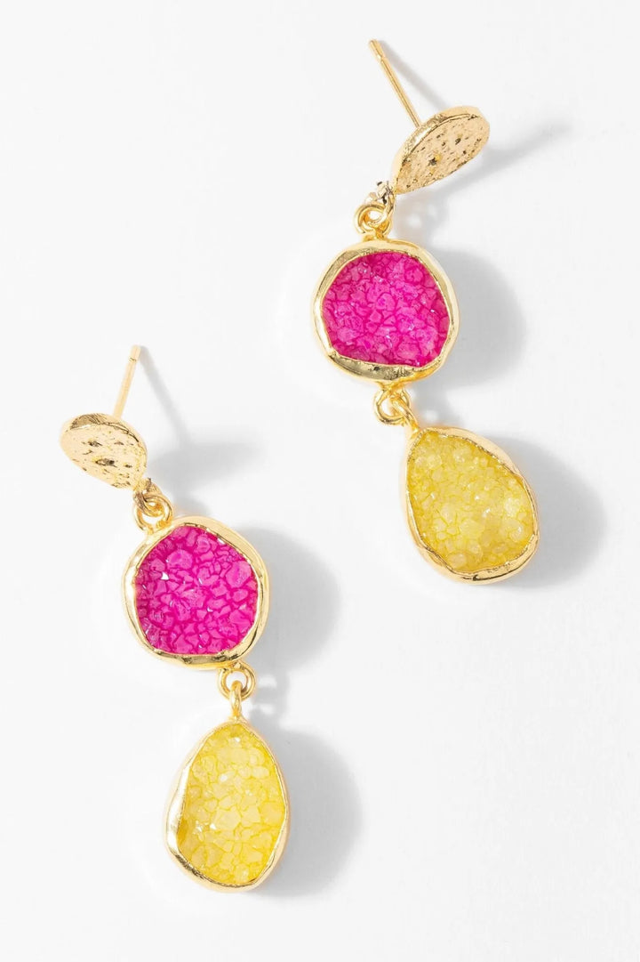 Joydrop Druzy Two Tone Dangle Earrings Gold