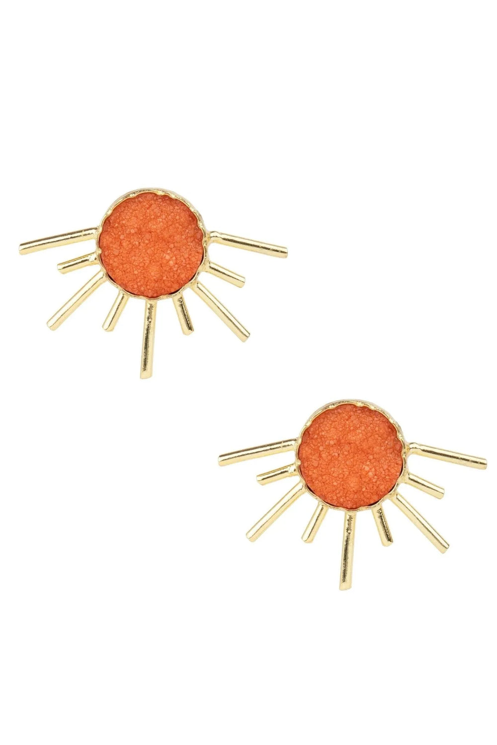 Sunray Druzy Stud Earrings Coral